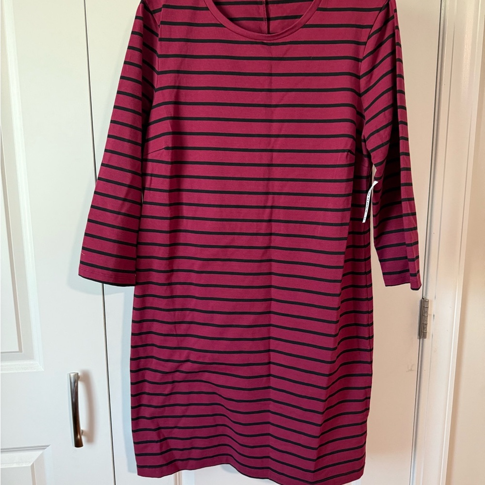 Old Navy Maroon and Black Striped Long Sleeve Dress